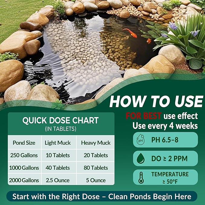 Muck Clear – Natural Pond Sludge Treatment, 4 LB for Ponds, Fountains & Bird Baths, Beneficial Bacteria & Enzymes, Chemical-Free & Safe for Fish, Pets & Wildlife