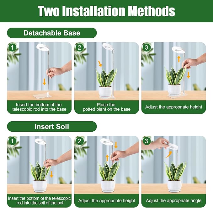 3.54" White Grow Light, Full Spectrum Plant Lights for Indoor Growing with 3/9/12H Timer, 3 Color Modes, 10 Brightness, 6.6"-24.8" Height Adjustable, Small Halo Grow Light with Base, 2 Pack
