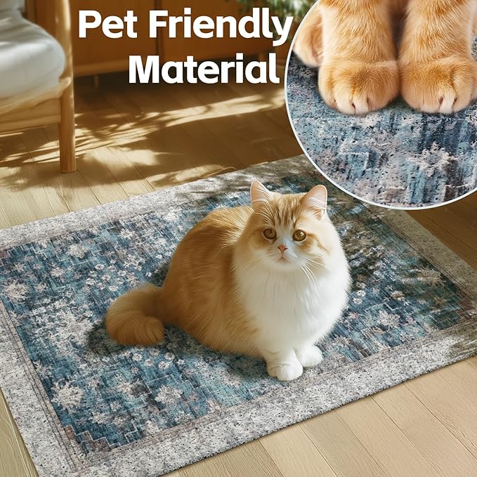 Cat Litter Mat Litter Trapping Mat, 33"x22" Waterproof Urine Proof Litter Box Mat Catcher Mat Non-Slip Washable for Kitty Kitten, Blue