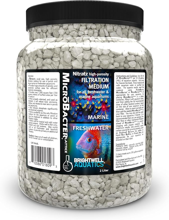 Brightwell Aquatics "MicroBacter Lattice-Nitratz", Small Sized, Nitrate Reducing Natural Filtration Media for Aquariums, 2 Liter