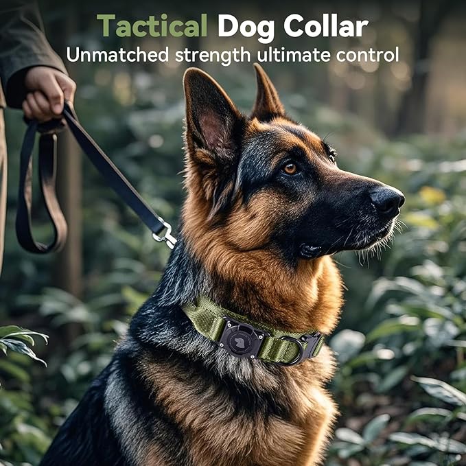 2026 Upgrade Waterproof AirTag Dog Collar, Military Tactical Dog Collar with AirTag Holder, Comfortable Control Handle and Metal Buckle, GPS Dog Collar Holder for Medium to Large Dogs (ArmyGreen, M)