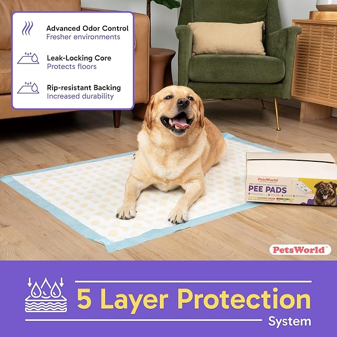 PetsWorld Health Monitoring Dog Pee Pads 37"x54" 50 Count – XXXL Color-Changing Pet Pee Pads for Dogs & Pets, Leak-Proof Super Absorbent Dog Training Pads with Odor Control