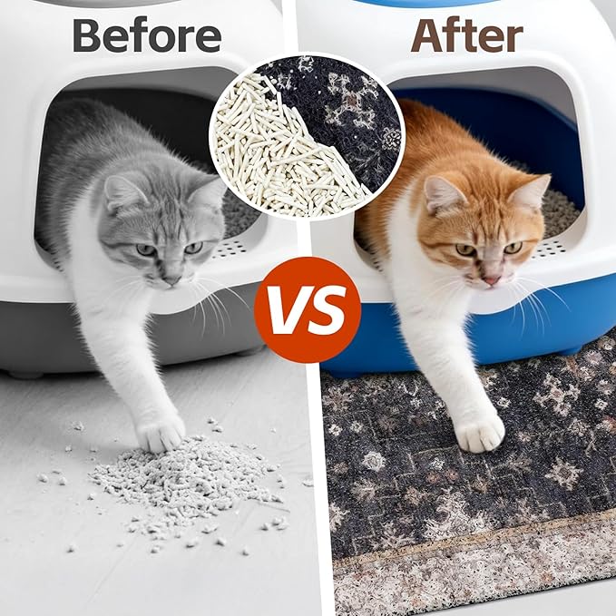 Cat Litter Mat Litter Trapping Mat, 33"x22" Waterproof Urine Proof Litter Box Mat Catcher Mat Non-Slip Washable for Kitty Kitten, Black