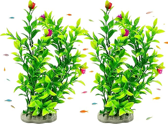 2Pcs Silk Aquarium Plants,10.3 Inch Artificial Silk Plants Decorations for Fish Tank,Suitable for Small to Medium-Sized Aquariums, Goldfish, Betta Fish and Freshwater Fish