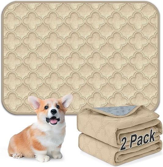 FunFurry Washable Pee Pads for Dogs - 2 Pack Reusable Pee Pads，Waterproof Puppy Pads，Pet Training Pads，Super Absorbent with Dog Paw Shape Non-Slip Backing (Cream, 18" X 24" - 2 Pack)