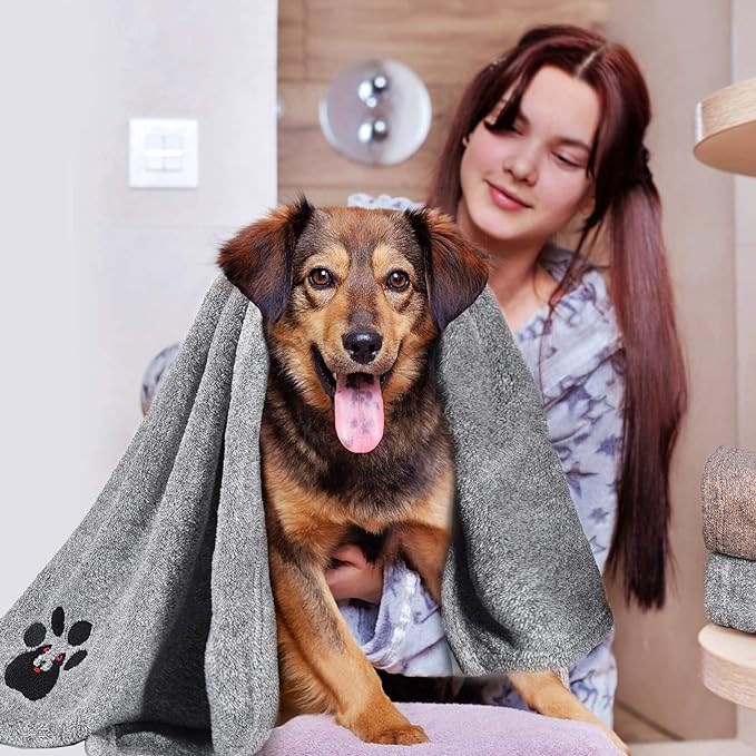 Dogvingpk Medium Dog Towel 2 Pack, Super Absorbent Soft Quick Drying Microfiber Pet Bath Towels for Medium & Small Dogs (M-36" * 28", Grey and Brown)
