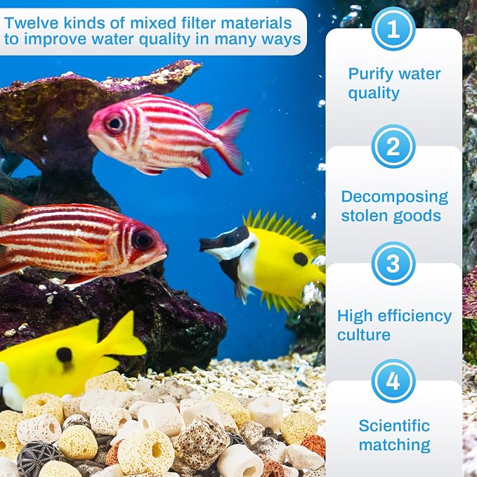 Timgle 3 Bags Aquarium Filter Media Bio Balls Ceramic Rings Set 1500 g Total 3.3 lb 12 in 1 with Mesh Bag Ceramic Rings for Aquarium Filter Pond and Fish Tank Accessories Decorations