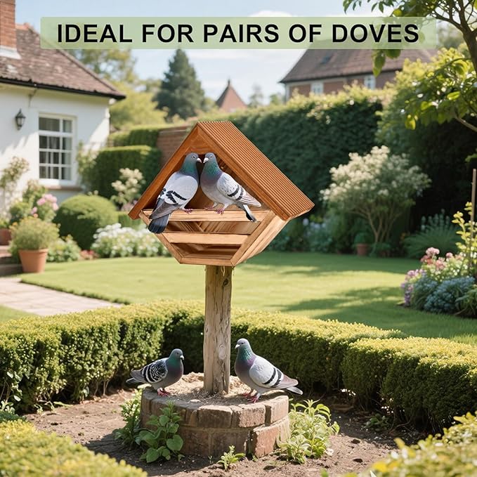 Wooden Dove Nesting Box for Outside, Open Mourning Dove House, Outdoor Weatherproof & Ventilated Pigeon House, Safe & Roosting Shelter for Pigeons, Doves & Medium Birds, Design for Garden, Balcony
