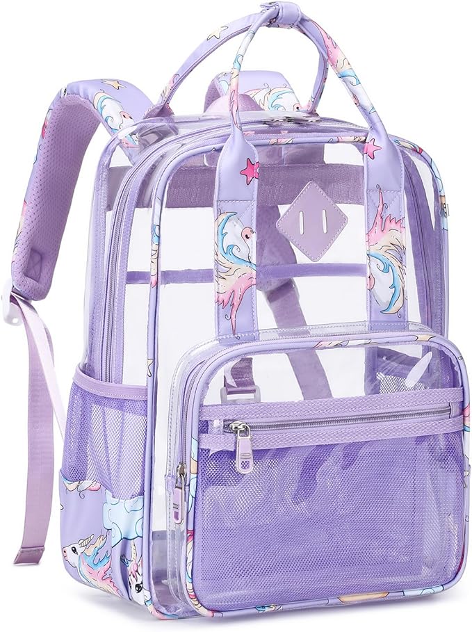 MOONBABY Small Clear Backpack for School Transparent Bookbag for Kids Heavy Duty PVC See Through Backpack Stadium Approved