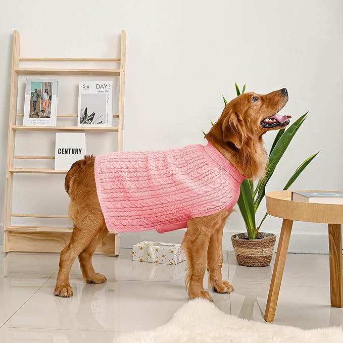 2 Pack Dog Sweaters for Large Dogs Winter Turtleneck Pullover Cable Knit Fleece Stretch Pitbull Labrador Golden Retriever Doberman Bulldog Boy Girl Pet Clothes (XL, Pink & Red)