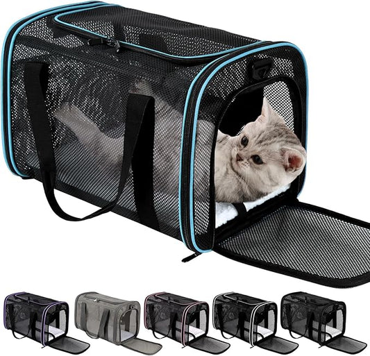 Cat Dog Pet Carriers Soft-Sided Cats Bag Animal Carriers Puppy Carrying Bag TSA Airline Approved Dog Carrier Soft Sided, Collapsible Travel Carriers for Big Cats/Small Dogs(Up to 16lbs) 17 * 11 * 11