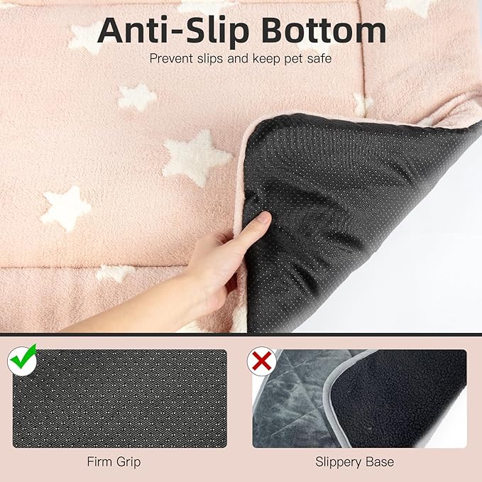 Mora Pets Cat Bed for Indoor Cats Washable Dog Crate Pad Cute Star Dog Bed Mat for Small Dogs Pet Kennel Pad for Cage Soft Flat Puppy Kitten for Sleeping Anti-Slip Pink 22 x 13 inch 2 Pack