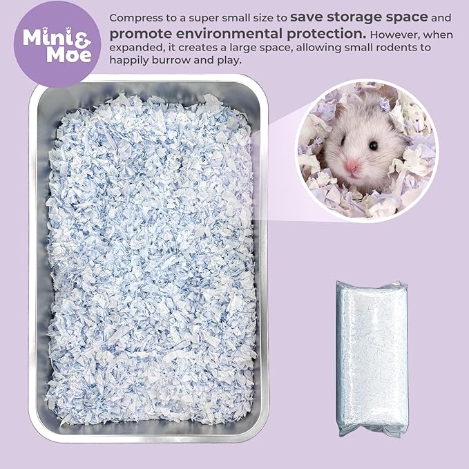 mini&moe Hamster Bedding: Dust-Free and Odor Control Moisture Absorbent Natural Paper Small Pet Bedding - for Guinea Pigs, Hamsters, and Rabbits, 12 Liters