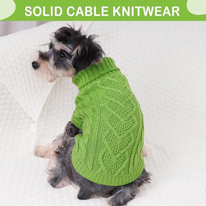 Puppy Sweater - Small Dog Sweaters for Chihuahua & Yorkie - Girl & Boy - Cute Turtleneck Sweatshirt - Green, X-Small