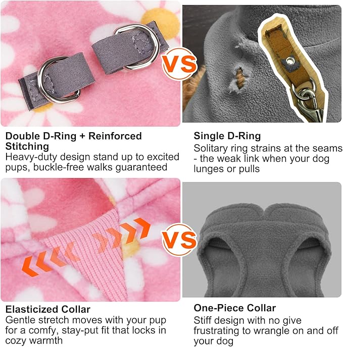 BEAUTYZOO Dog Fleece Vest Sweater Winter Jacket for Small and Medium Dogs with D-Ring Leash Cold Weather Coat Hoodie for XS S M Dogs Boy or Girls,Pink Daisy S