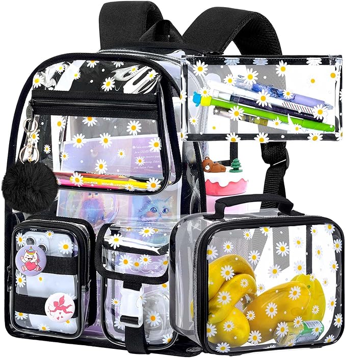 CCJPX 3Pcs Clear Backpack for Girls, School Transparent Bookbag, Heavy Duty See Through Backpacks for Teens Elementary