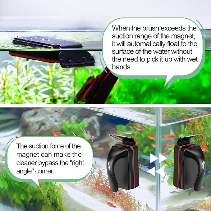 hygger Magnetic Aquarium Fish Tank Glass Cleaner,Detachable Dual-Blades Brush Tool with Floating Scrubber, Double Side Magnetic Algae Scraper for 0.2-0.4 Inch Thick Glass Aquariums Tank (M)