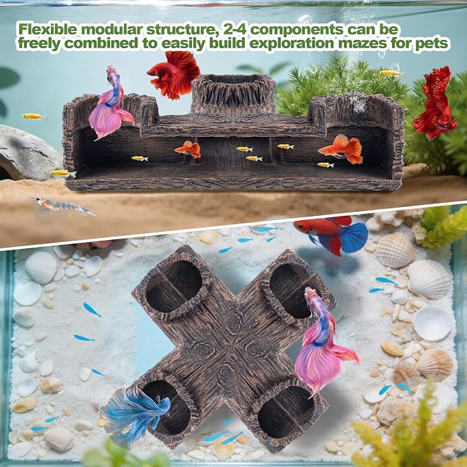 CousDUoBe Aquarium Cave | 90° Corner Fish Cave Viewing Tunnels Silk Aquarium Plants，Betta Fish Tank Accessories BPA-Free Premium Resin,Fish Tank Cave for Corners (5.1” x 2.7” x 2”)