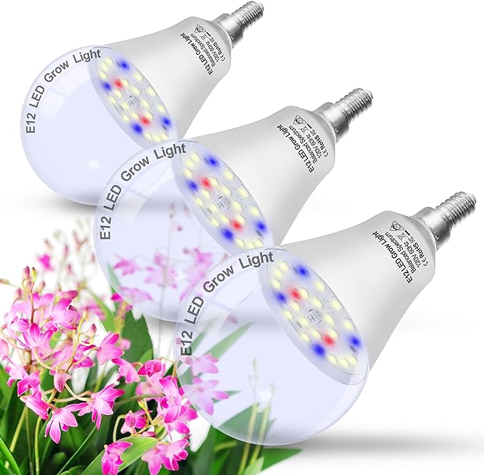Led Grow Light Bulbs for Indoor Plants Full Spectrum E12 Candelabra | Grow LED Lamp Bulb 10W with Balanced Spectrum 5000K Red Blue for Seeds Greens Laboratory,School,Greenhouse, Hydroponic,3Pack