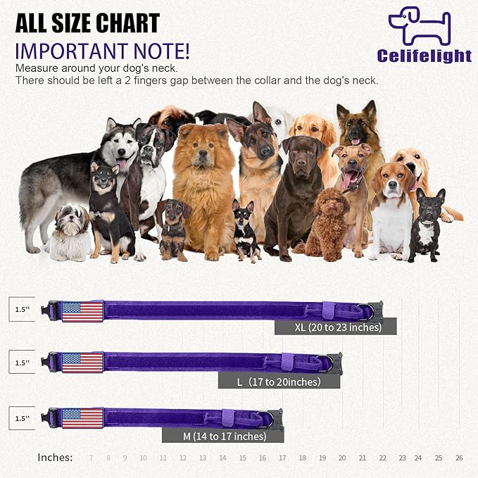 Celifelight Tactical Dog Collar Military Dog Collar Adjustable Nylon Dog Collar Heavy Duty Metal Buckle with Handle for Dog Training,with Patches(Purple, M)
