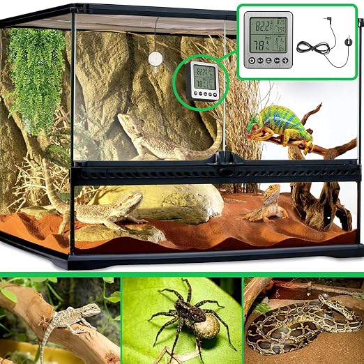 Digital Refrigerator Freezer Fridge Thermometer with Extra Sensor Reptile Thermometer Indoor Hygrometer max and min Remember Black ZZ20