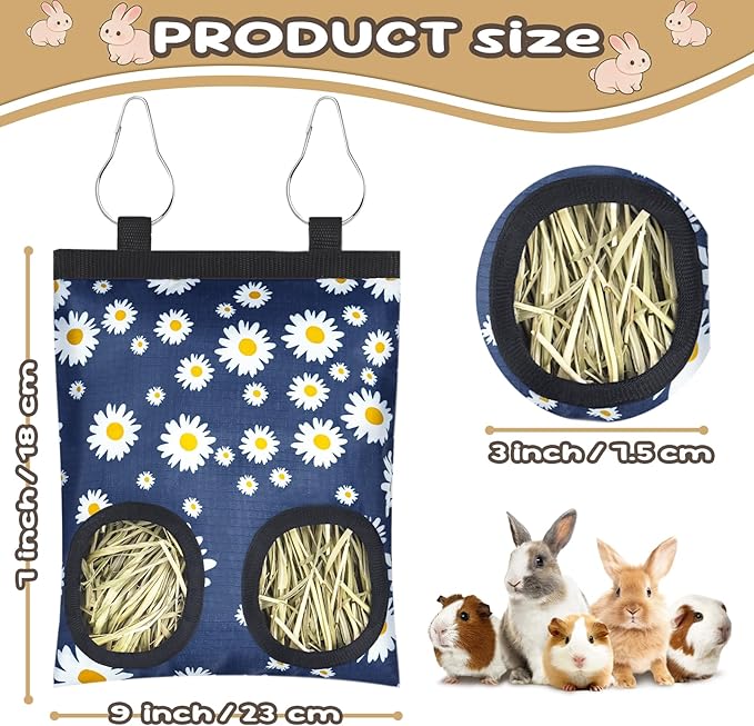 2 Pack Rabbits Hay Feeder Bag, 2 Holes Hanging Bunny Hay Feeder Guinea Pig Feeding Bag Storage Dispenser for Bunny Rabbits Chinchillas Hamsters Small Pets and Animals