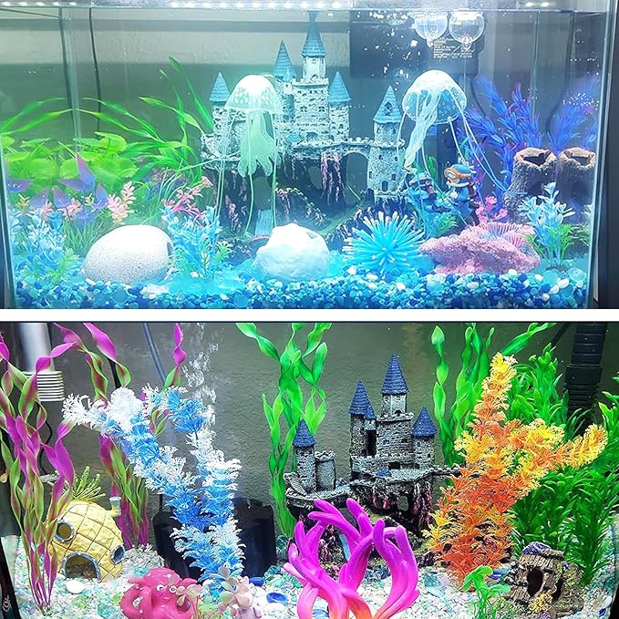 PINVNBY Aquarium Resin Castle Decoration Fish Tank Driftwood Castle Cave Hideouts House Plants Supplies Accessories(Purple)