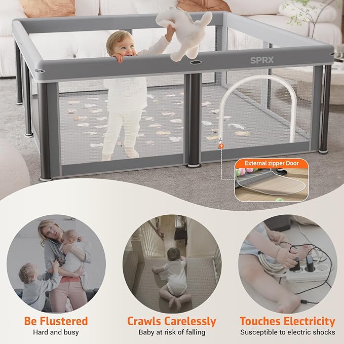 Foldable Baby Playpen with Mat,50"×50" Collapsible Playard for Babies and Toddlers,Indoor&Outdoor Kids Safety Play Pen,Portable Travel Playpen ‌with Travel Pack and 30 Ocean Balls