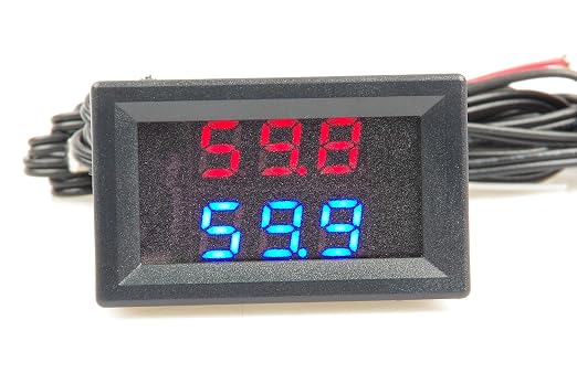 2CH NTC Waterproof Probes DC 5V-80V -58℉ to 257℉ Blue + Red LED Digital high Temperature Precision Thermometer Industrial Thermometer Fahrenheit Dual Display for Aquarium Vehicle Fish Tank