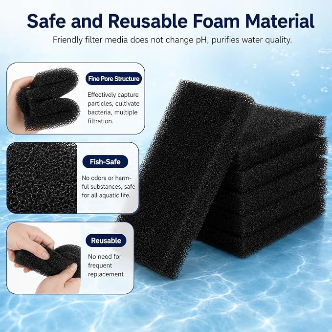 6 Pack Fish Tank Filter Sponge, 6.3x3.9x0.79in Aquarium Filter Sponge | Aquariums Filters Media, for Fish Tank Sump Canister Filters, for Freshwater and Saltwater Aquariums