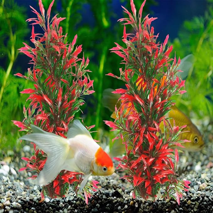 Tfwadmx Large Aquarium Plants Artificial Water Seaweed 2 Pcs About 13 Inch for Fish Tank Decor Plastic Plant for Betta Shrimp Red Gladiolus