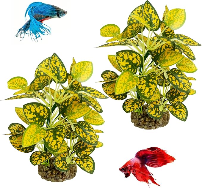 Hamiledyi Silk Aquarium Plants 8.7" Tall Artificial Green Plants for Fish Tank Aquarium Fake Aquatic Plant Lifelike Water Grass Ornament for Fish Tank(2PCS,Style C)
