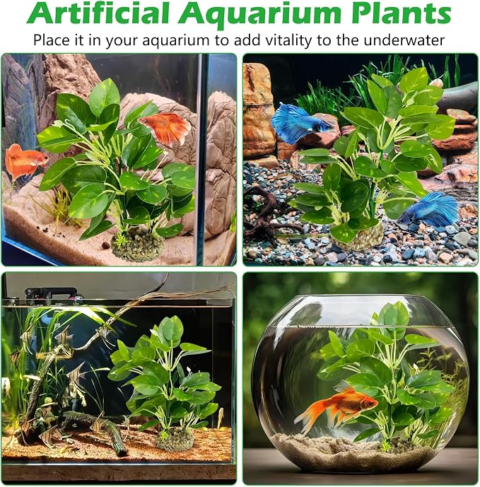 Hamiledyi Silk Aquarium Plants 8.7" Tall Artificial Green Plants for Fish Tank Aquarium Fake Aquatic Plant Lifelike Water Grass Ornament for Fish Tank(2PCS,Style A)