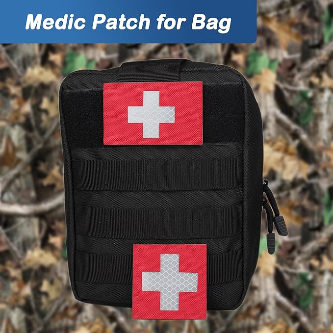 2-Pack Medic Patch First Aid Red Cross Medical Patches Reflective Morale for Tactical Gear Military Backpacks Bags Jackets Clothing (2.36"x2.36")