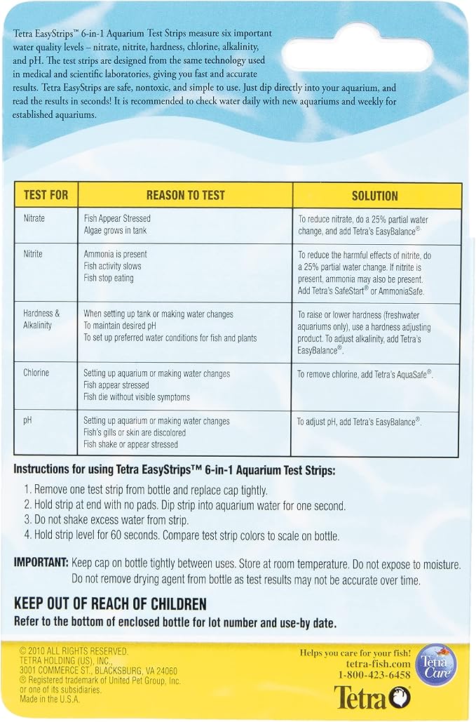Tetra EasyStrips 6-in-1 Aquarium Water Test Strips, 25 Count | 1 Strip Tests 6 Water Quality Issues, Results In 60 Seconds, For Freshwater Or Saltwater Fish Tanks, Test Weekly