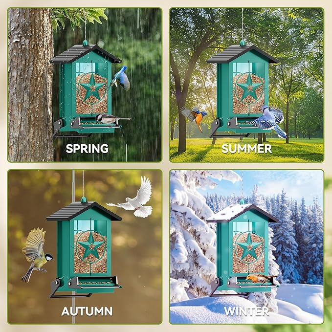 Squirrel Proof Bird Feeders for Outdoors with Weight-Activated, Metal 5LB Large Wild Bird Feeders for Cardinals,Blue Jay,Finch, Weatherproof Durable Hanging Bird Feeder for Backyard,Garden (Green)