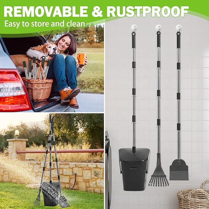 SCENEREAL Dog Pooper Scooper for Yard, Dog Poop Trash Can Outside Swivel Bin Rake Spade Kit for Large Medium Small Dogs with 40 Waste Bags, Extra Long 45" Metal Handle,Portable Scooper for Outdoor