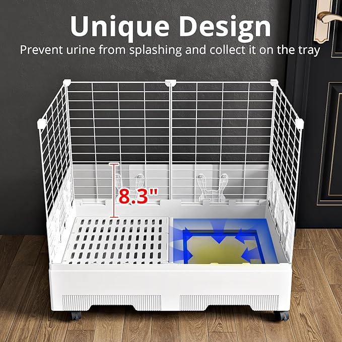 Oneluck Deluxe Small Animal Cage Indoor with Pull Out Tray,Transparent Habitat for Rabbit,Urine Guard,Easy to Clean,White (Transparent)