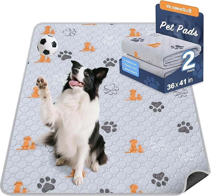 WanpeeGoo Washable Pee Pads for Dogs, 2 Pack Absorbent Reusable Training Dog Pads Pet Puppy Pads, Non-Slip Potty Pads for Whelping, Playpen, Crate, Bed, Orange, 36"x41"
