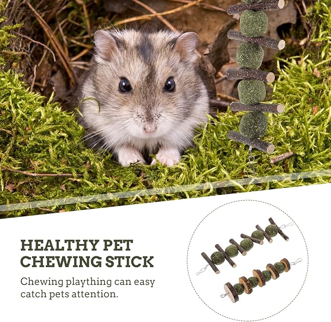 COHEALI 2 Pcs Apple Wood Pet Chewing Stick for Rabbits Hamsters and Small Animals Natural Grass and Wood Material for Healthy Dental Care and Nutritional Play