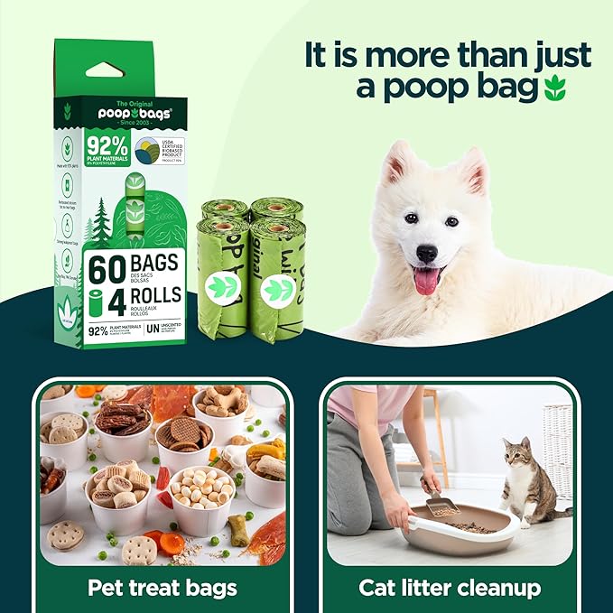 The Original Poop Bags® 92% Plant-Based Dog Waste Bags, Unscented, Leakproof & Extra-Thick, 180 Bags (12 Leash Rolls)
