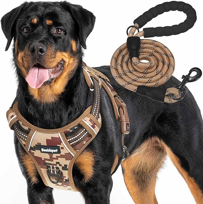 Beebiepet Heavy Duty Tactical Dog Harness for Large Dogs, No Pull Adjustable Pet Harness Reflective Service Training Easy Control Pet Vest Military K9 Working Dog Harnesses- Large, Desert Camo