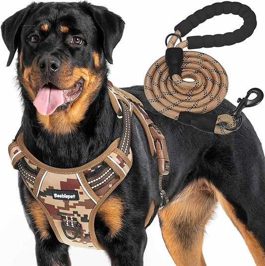 Beebiepet Heavy Duty Tactical Dog Harness for Large Dogs, No Pull Adjustable Pet Harness Reflective Service Training Easy Control Pet Vest Military K9 Working Dog Harnesses- Large, Desert Camo