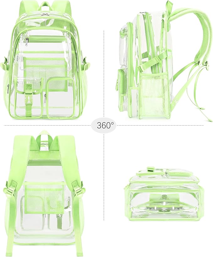 abshoo Large Clear Backpack For Girls Women School Bookbag Heavy Duty Transparent Backpack (Green)