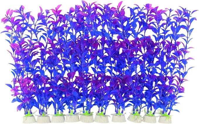 10 Pcs Artificial Aquarium Plants, Plastic Aquatic Plant Decor for Fish Tank, Stream Tank, Aquarium Landscape Decoration (25cmpg-Purple)