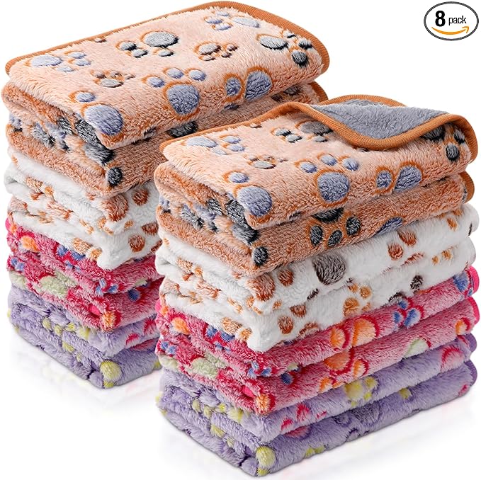 Tudomro 8 Pcs Guinea Pig Blankets Washable Small Pet Fleece Bedding Cage Liners Double Sided Pet Reusable Sleep Mat Pad Cover for Ferret Chinchilla Furniture Protection(Paw,35 x 24 Inch)