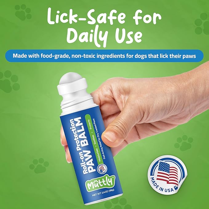 Roll-On Dog Paw Balm - Moisturizer & Soothing Protection from Snow & Hot Pavements - Snout Soother for Dogs - Easy & Fast to Apply, Natural, Non-Toxic, Food-Grade, Lick-Safe Wax