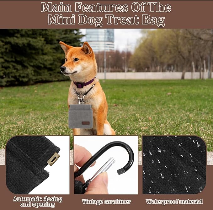 Xthrotsenk 2 PCS Treat Pouch Treating Pouches for Pet Training Small Dog Treat Pouch 4.9 X 4.7 Inch Dogs Treats Bag for Walking, Outdoor Use, Daily Use (Black, Gray)