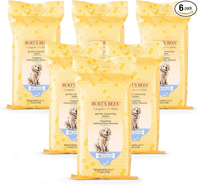 Burt’s Bees for Pets Gentle Cleansing Puppy Wipes with Buttermilk - Hypoallergenic, 98% Natural Origin Wipes That Gently Cleanse and Condition, Safe Formula, 50 Count - 6 Pack