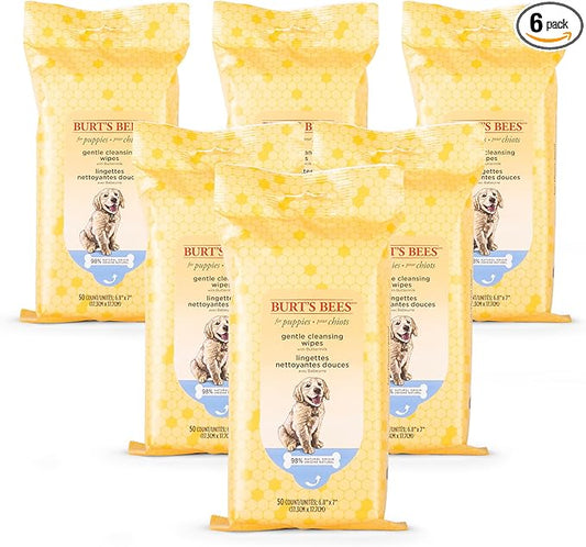 Burt’s Bees for Pets Gentle Cleansing Puppy Wipes with Buttermilk - Hypoallergenic, 98% Natural Origin Wipes That Gently Cleanse and Condition, Safe Formula, 50 Count - 6 Pack